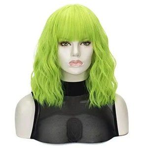 Lime Green Wavy Hair Wig with Bangs